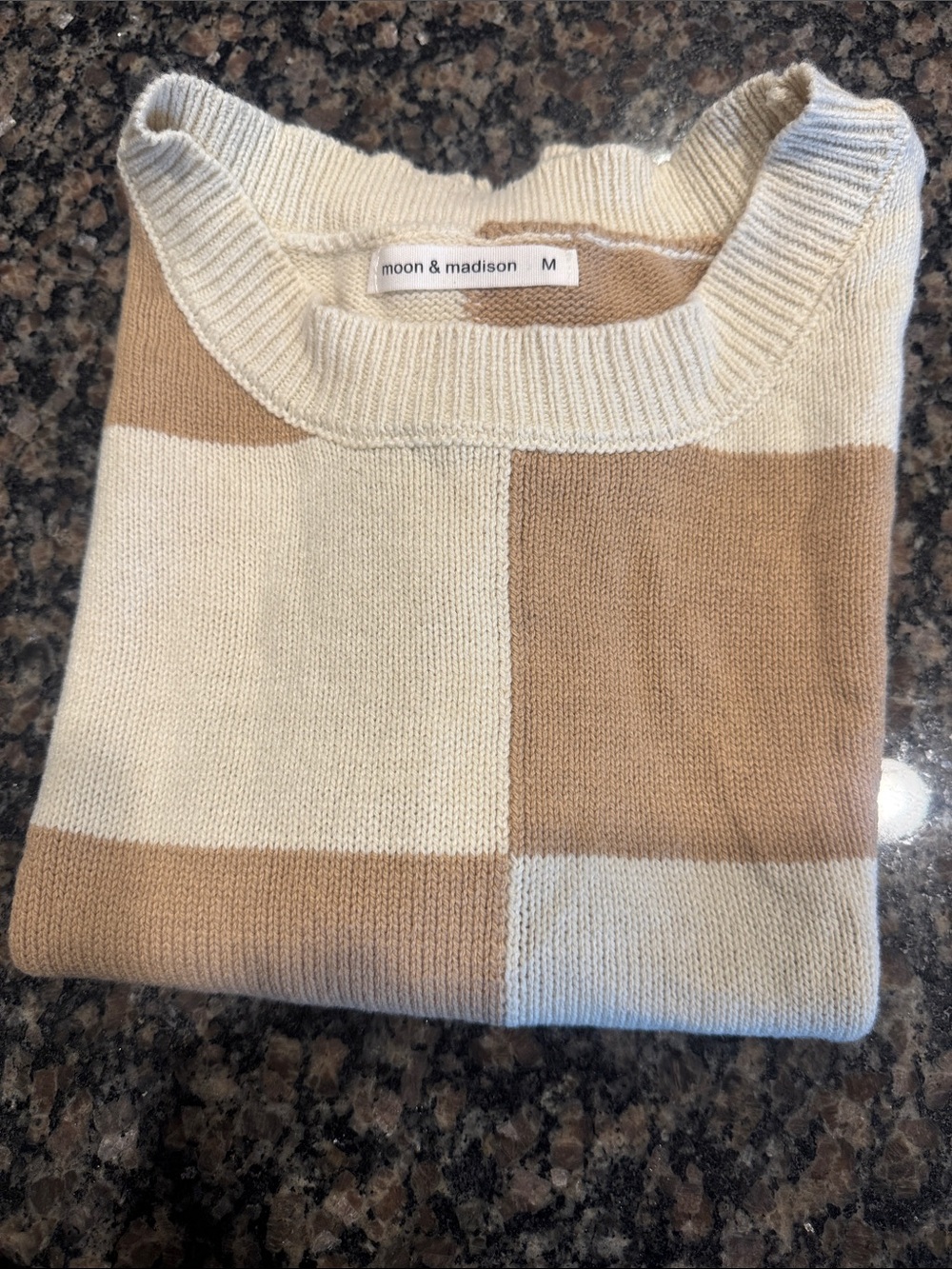 moon & madison Cream and Tan Checkerboard Crewneck Sweater Vest - Picture 5 of 5